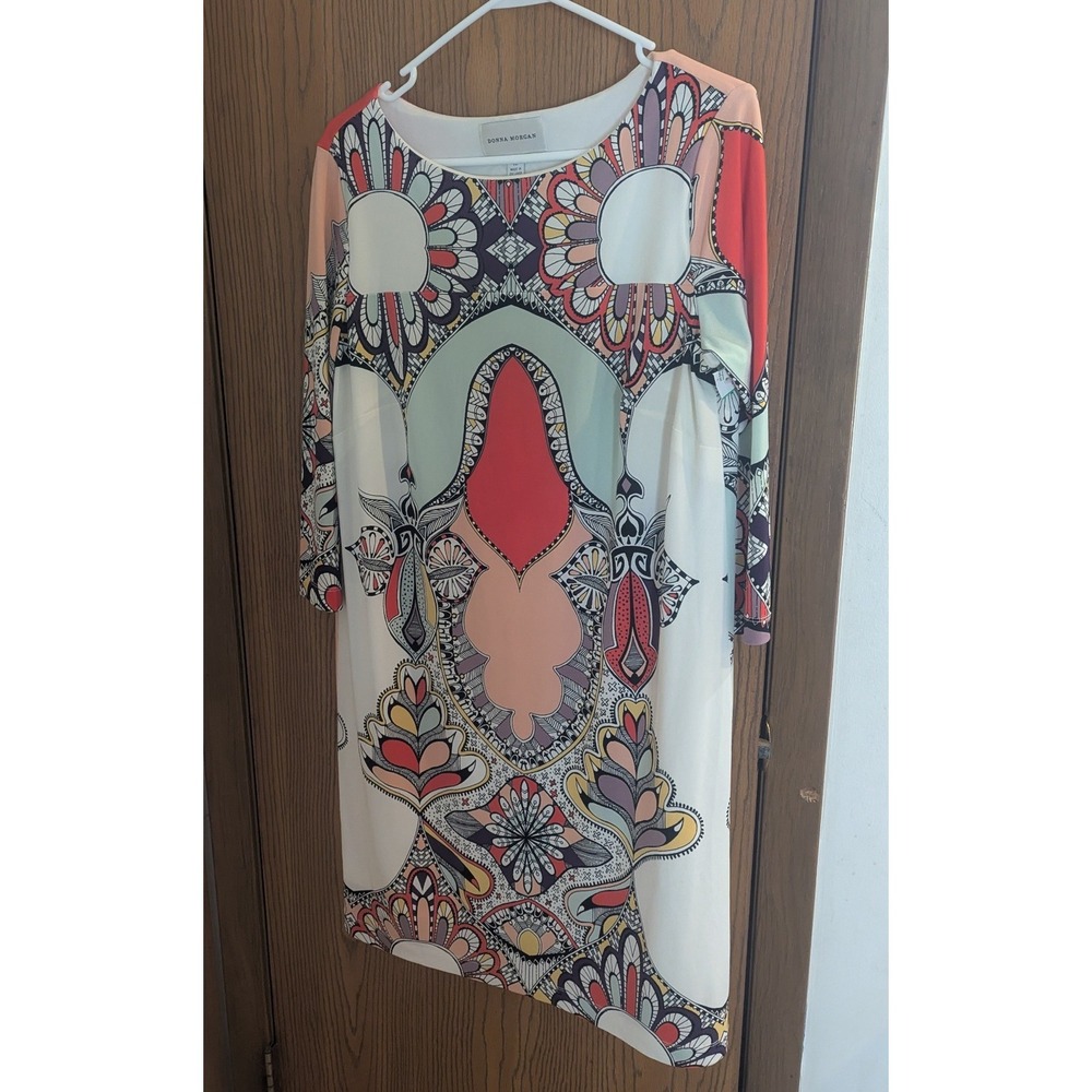 Donna Morgan Multi Color Geometric Kaleidoscope Print Shift Dress Lined Size 12